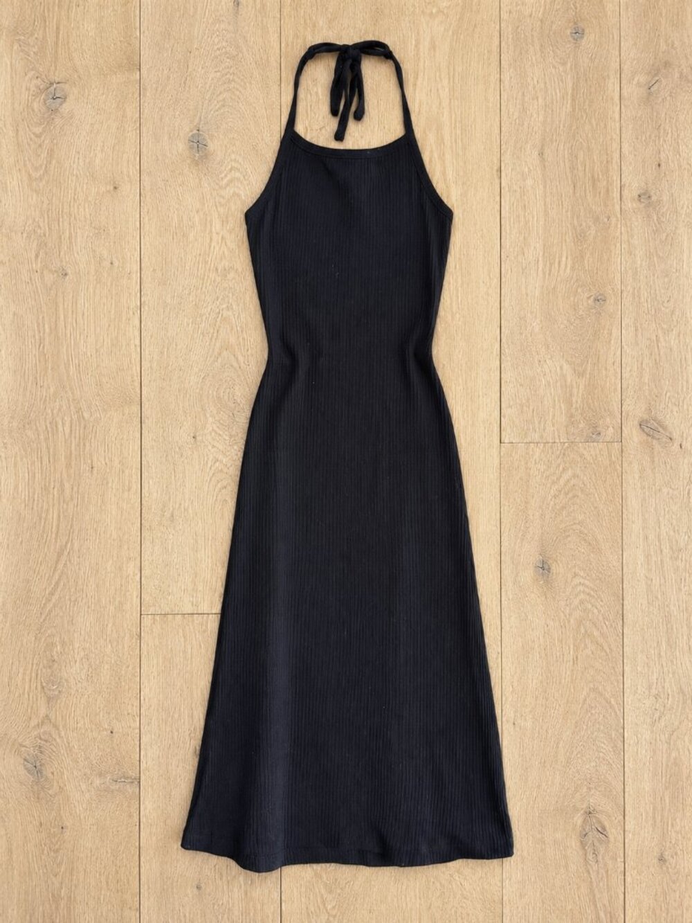 Black Ribbed Halter Midi Dress Cowl Back COLLUSION Y2K US 6 UK 10